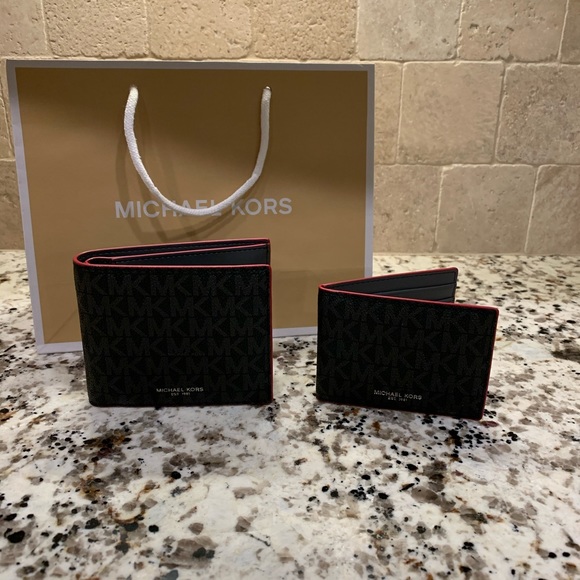 Brand 🆕 Men’s Black & Crimson MK Wallet - Picture 1 of 8